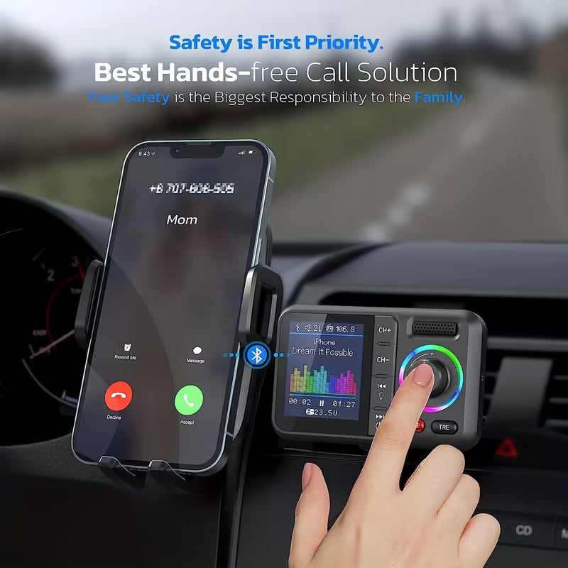 Car Bluetooth FM Transmitter with Color Display & Hands-Free Calling