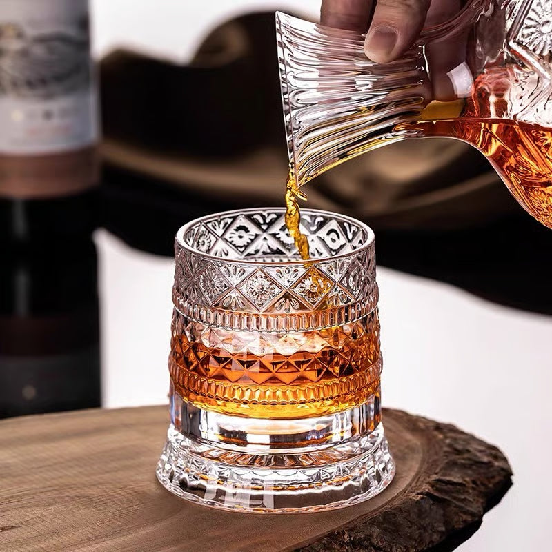Rotating Crystal Whiskey Tumbler for Smoother Flavor