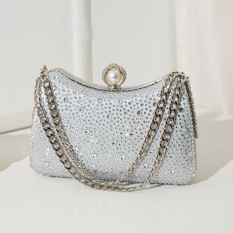 Fashionable lady diamond evening bag crossbody single shoulder chain handbag banquet full diamond small square bag