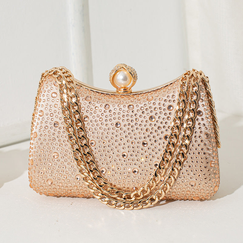 Fashionable lady diamond evening bag crossbody single shoulder chain handbag banquet full diamond small square bag