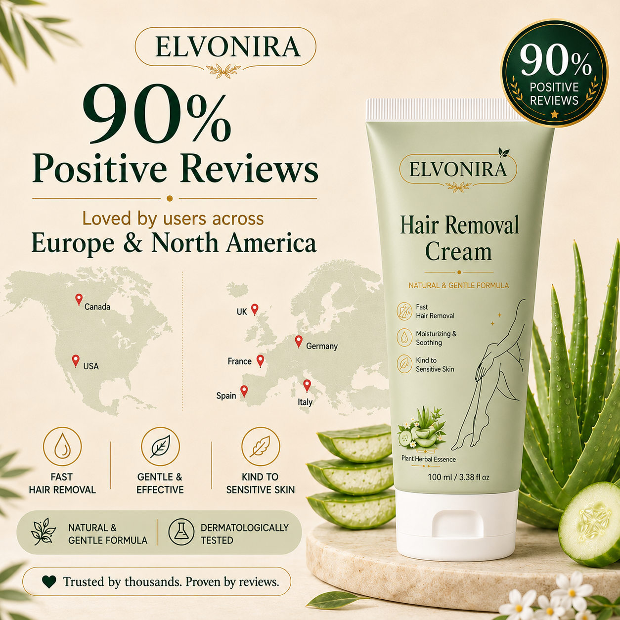 Natural Gentle Hair Removal Cream | For Women & Men, Sensitive Skin