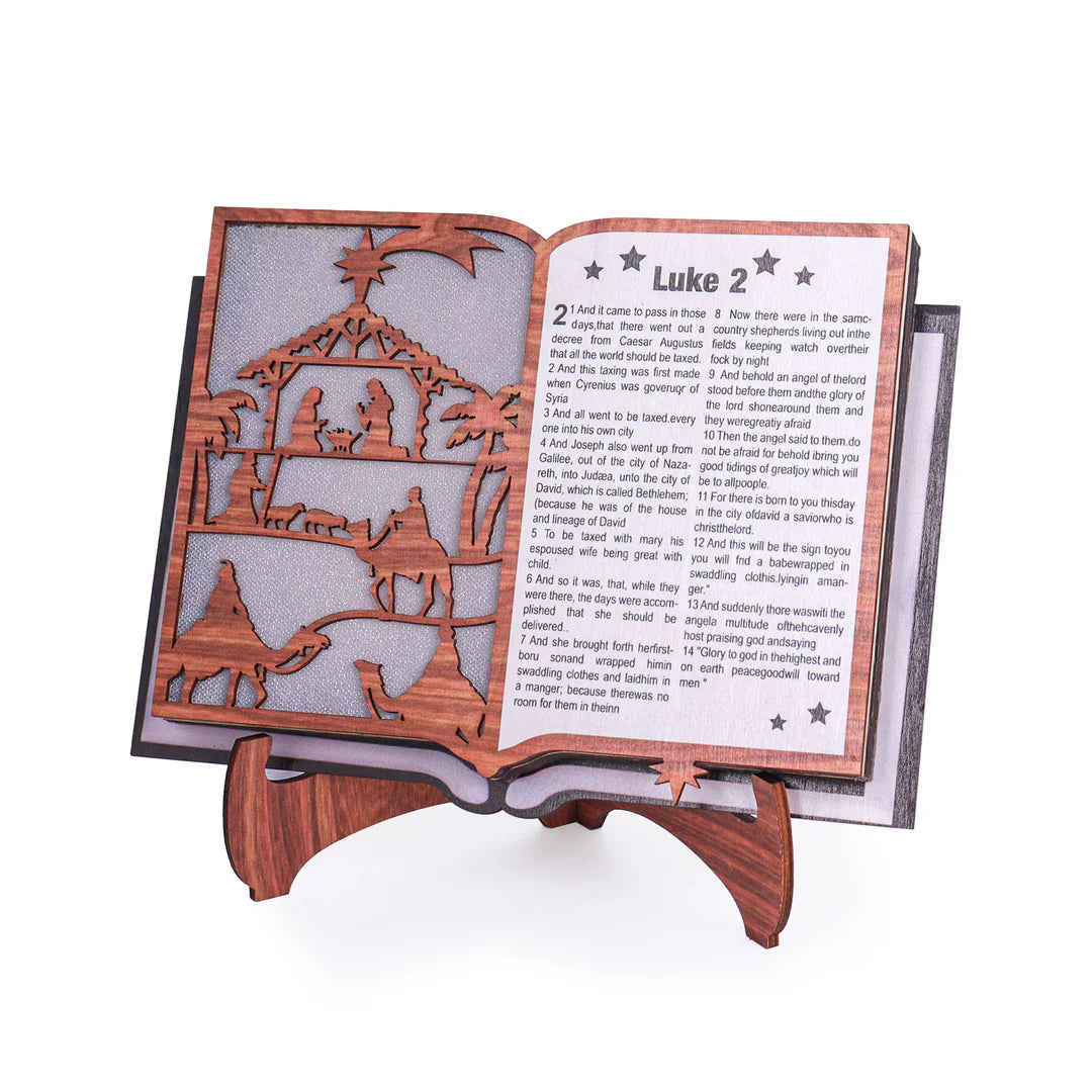 Wooden Standing Nativity Bible Book