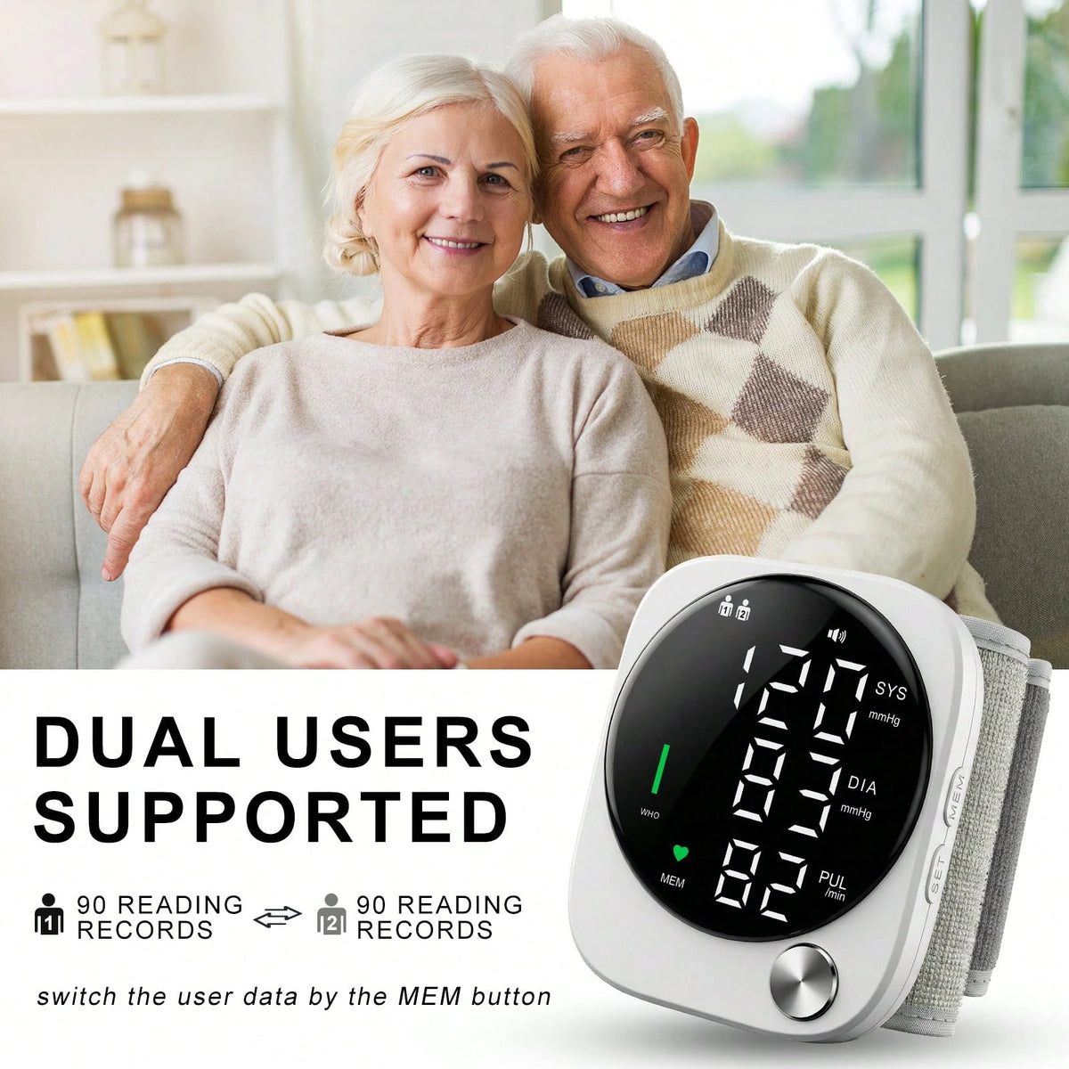 👴👵Dual User Automatic Wrist Blood Pressure Monitor – FDA Cleared BP Machine with Voice Broadcast, Large LCD Display & Irregular Heartbeat Detection🩺