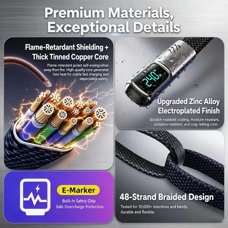 ⚡240W Fast Charging Right Angle Type-C Cable with Digital Display📱