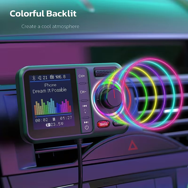 Car Bluetooth FM Transmitter with Color Display & Hands-Free Calling