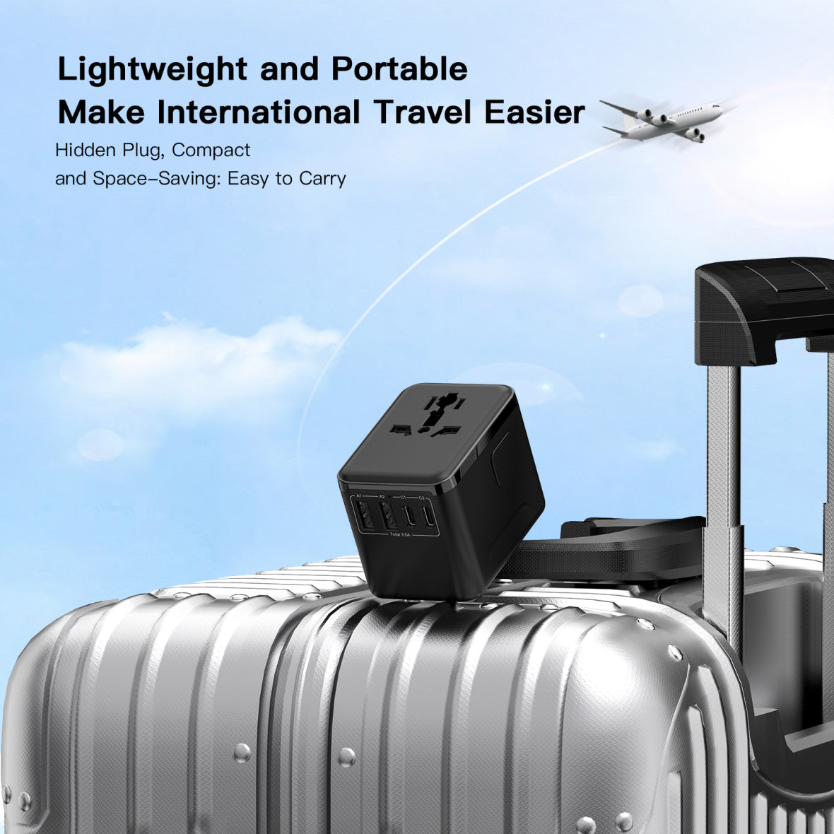 Universal Travel Adapter with Fast Charging – 2 Type-C + 2 USB-A Ports
