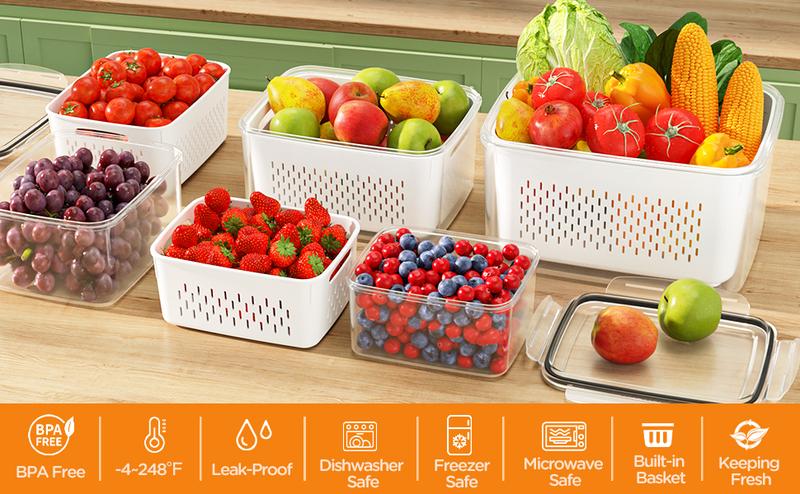 ✨Clear Food Storage Box with Drain Basket💧