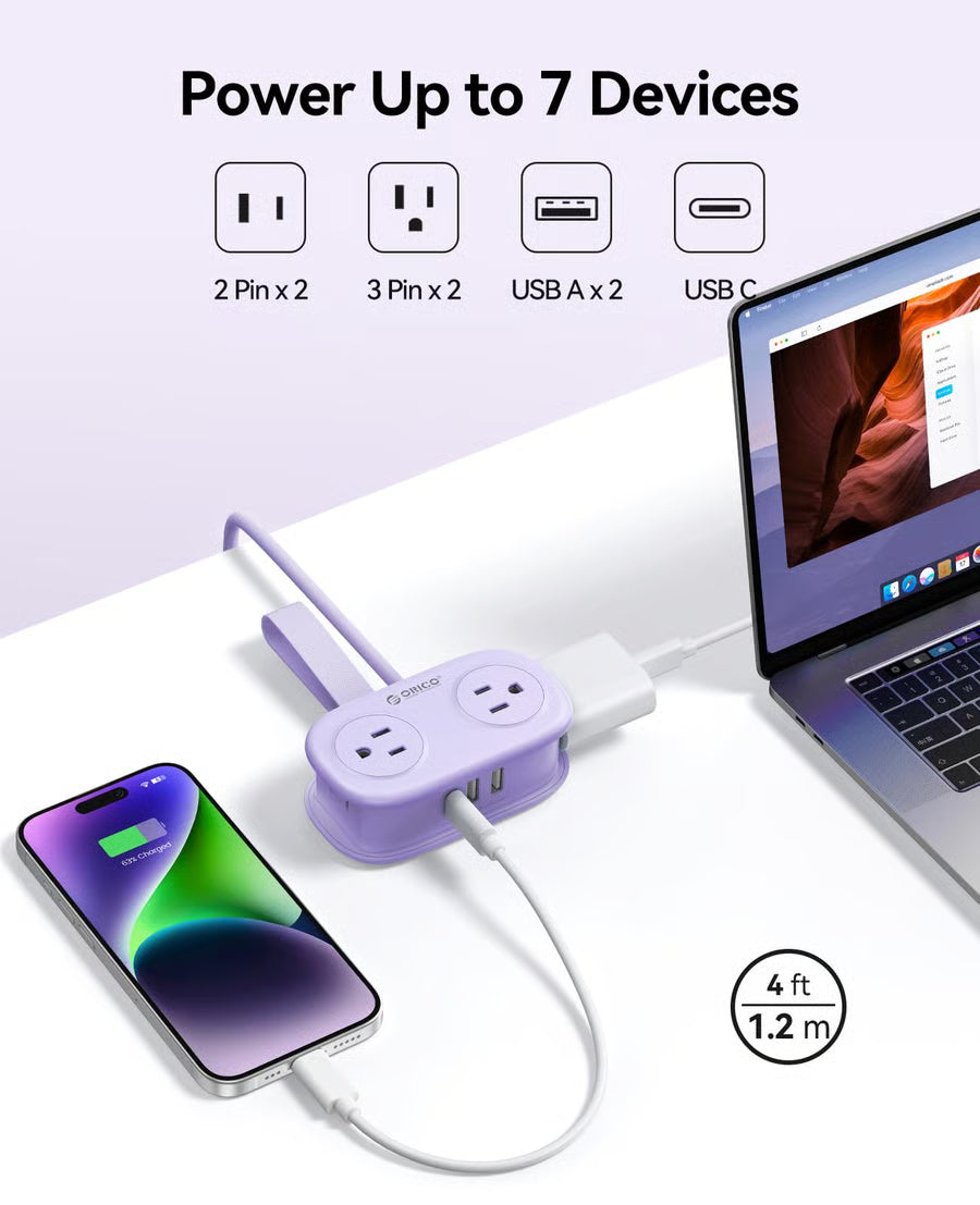 4FT Portable Power Strip – 4 AC Outlets for Travel