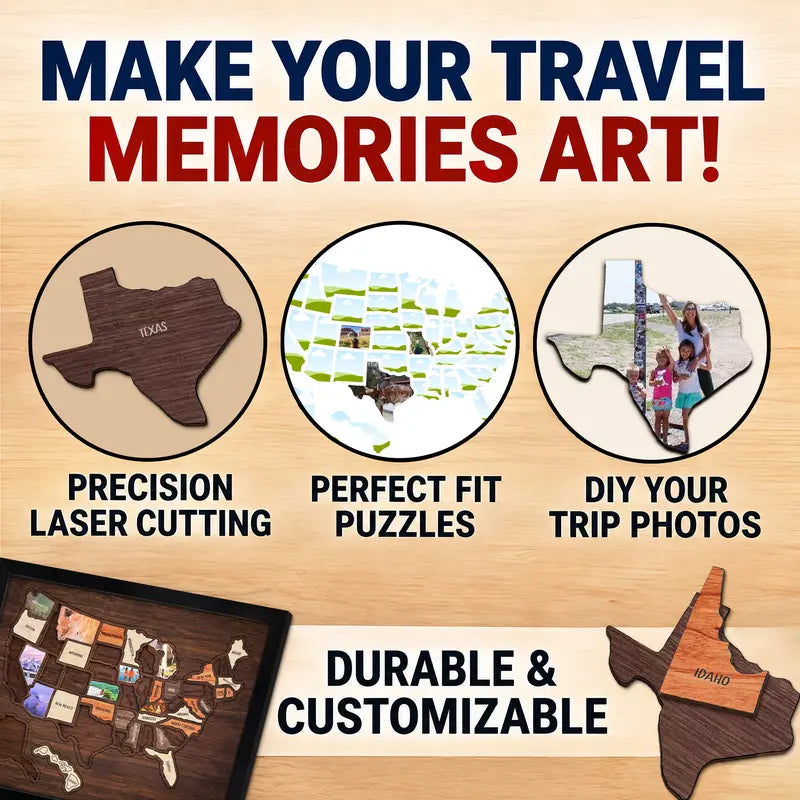 Wooden USA Travel Map Puzzle | Track Your Adventures Across America