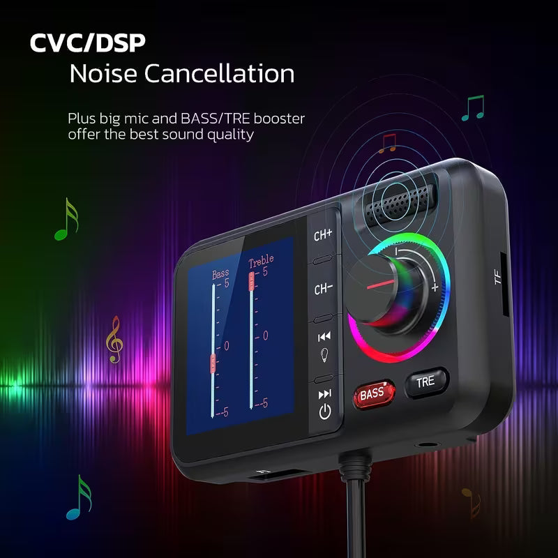 Car Bluetooth FM Transmitter with Color Display & Hands-Free Calling