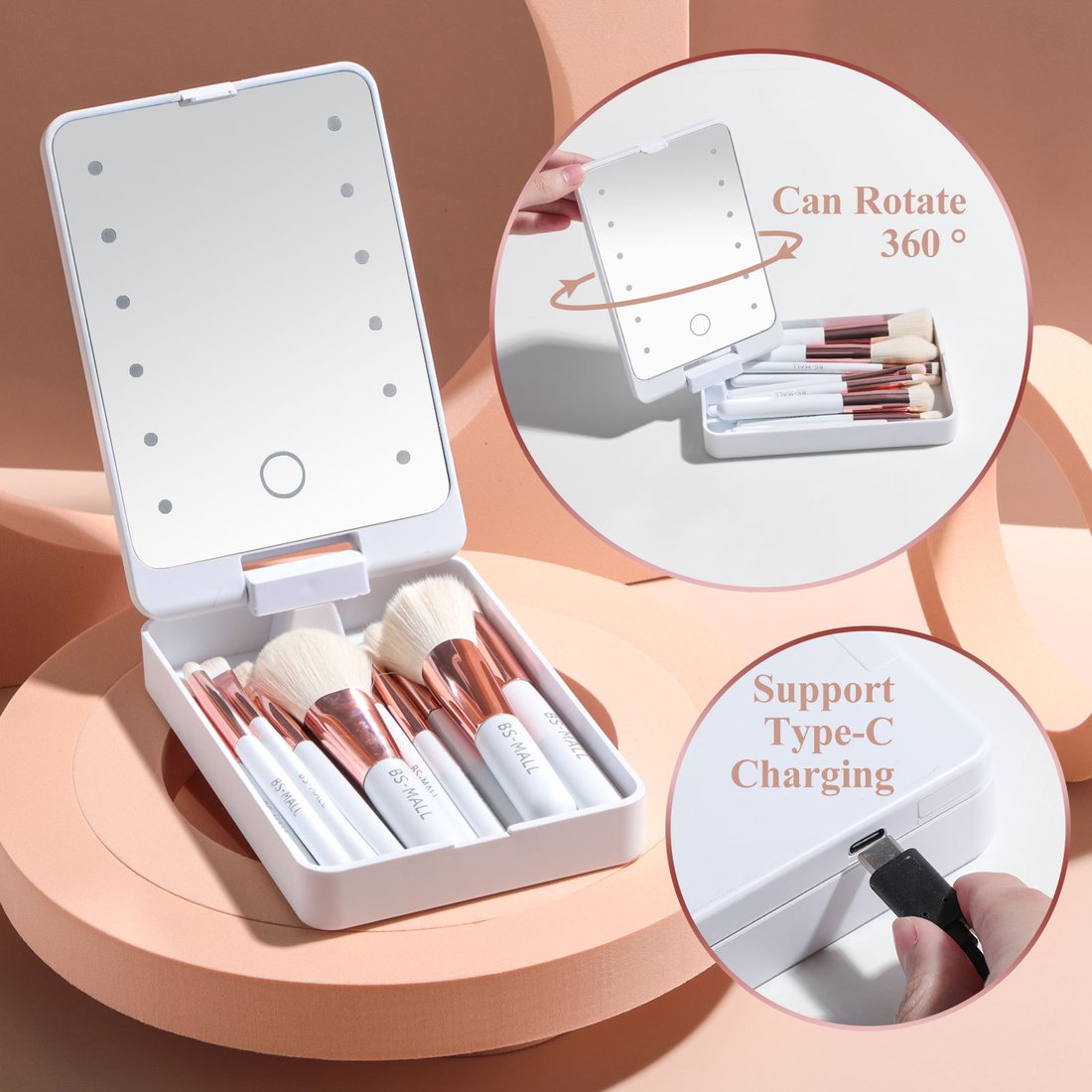 💖Travel Makeup Brush Set with LED light