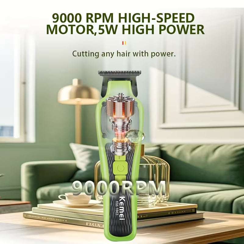 Kemei KM-1863 Professional Hair Clippers Set for Men Wireless Electric Hair Trimmer USB Rechargeable Portable Haircut Kit