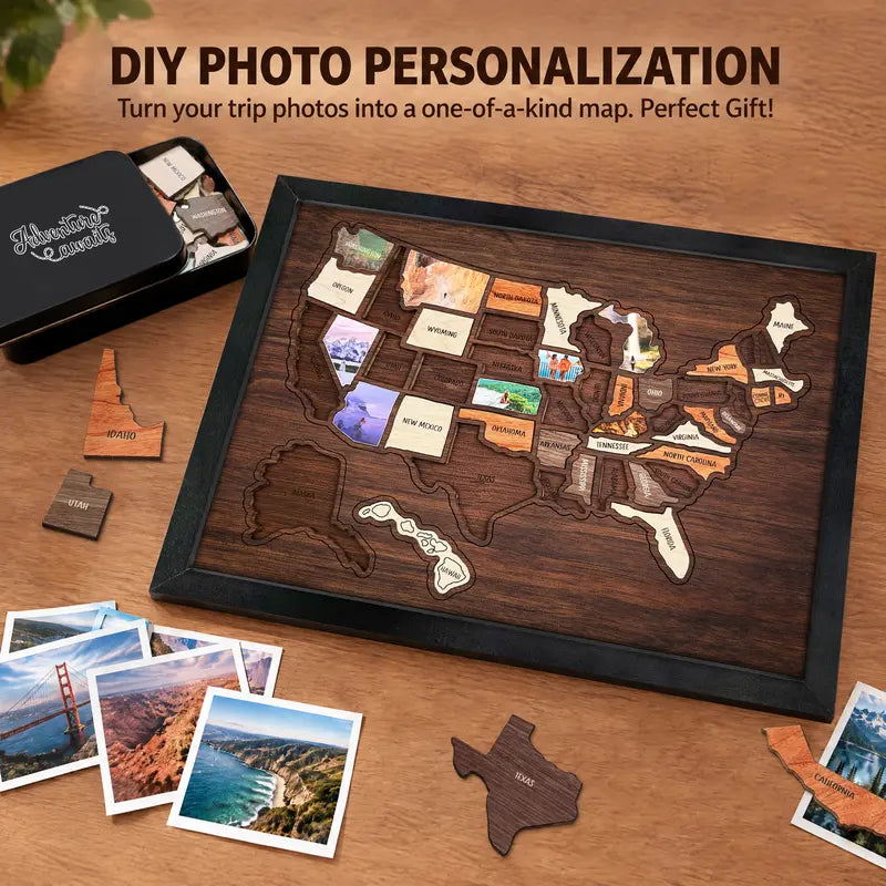 Wooden USA Travel Map Puzzle | Track Your Adventures Across America