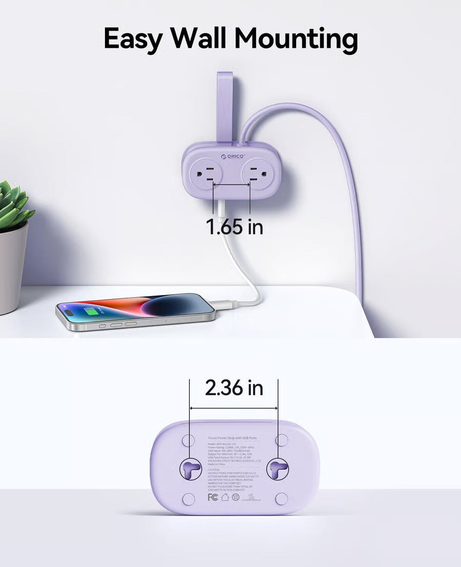 4FT Portable Power Strip – 4 AC Outlets for Travel