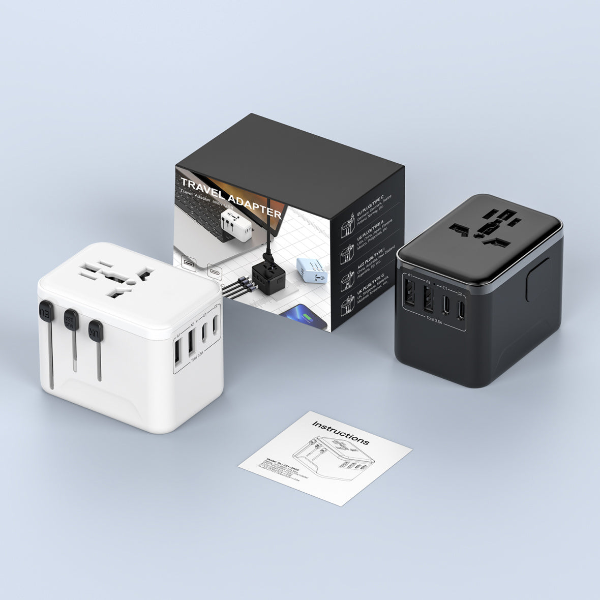Universal Travel Adapter with Fast Charging – 2 Type-C + 2 USB-A Ports