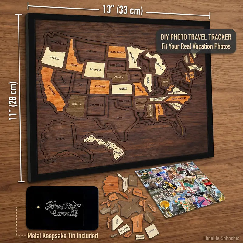 Wooden USA Travel Map Puzzle | Track Your Adventures Across America