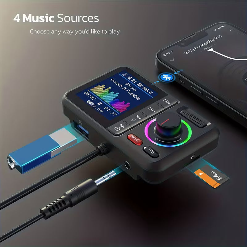 Car Bluetooth FM Transmitter with Color Display & Hands-Free Calling