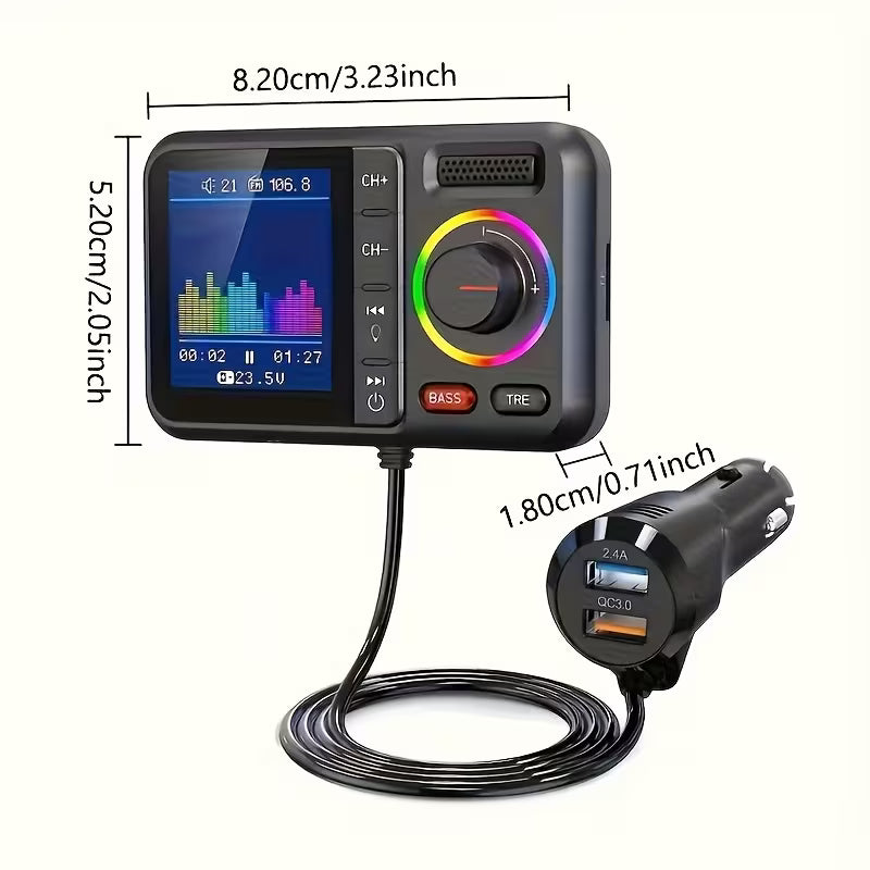 Car Bluetooth FM Transmitter with Color Display & Hands-Free Calling