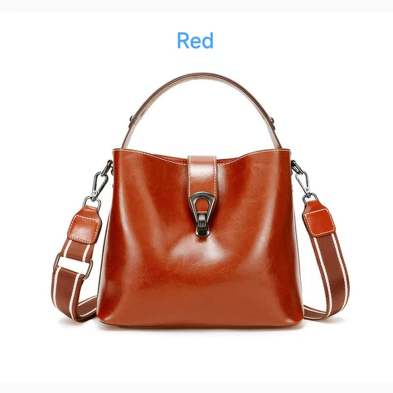 Genuine leather crossbody bag, women's 2025 new women's bucket bag, fashionable versatile shoulder bag, commuting handbag