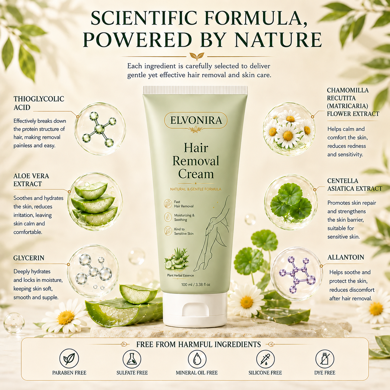 Natural Gentle Hair Removal Cream | For Women & Men, Sensitive Skin