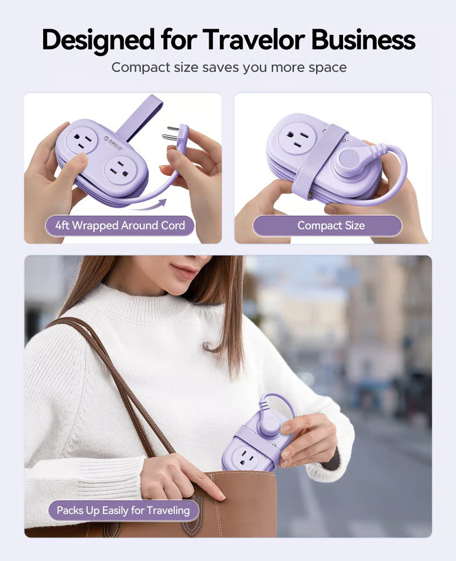 4FT Portable Power Strip – 4 AC Outlets for Travel
