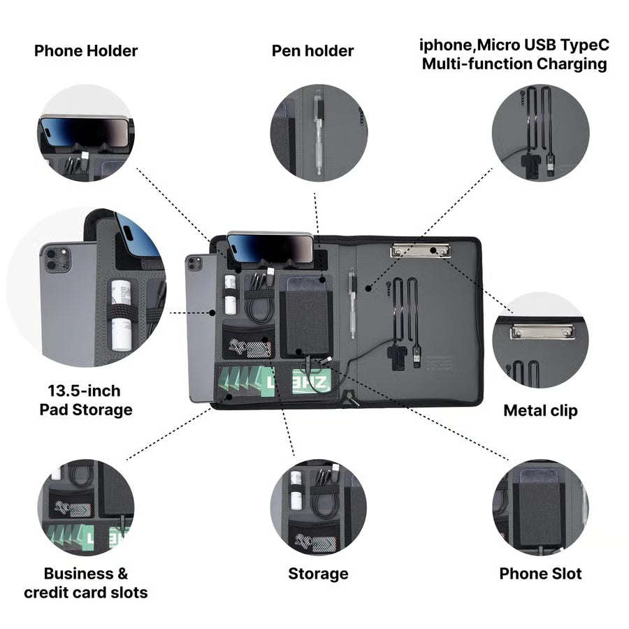 Executive Leather Portfolio with 8000mAh Power Bank