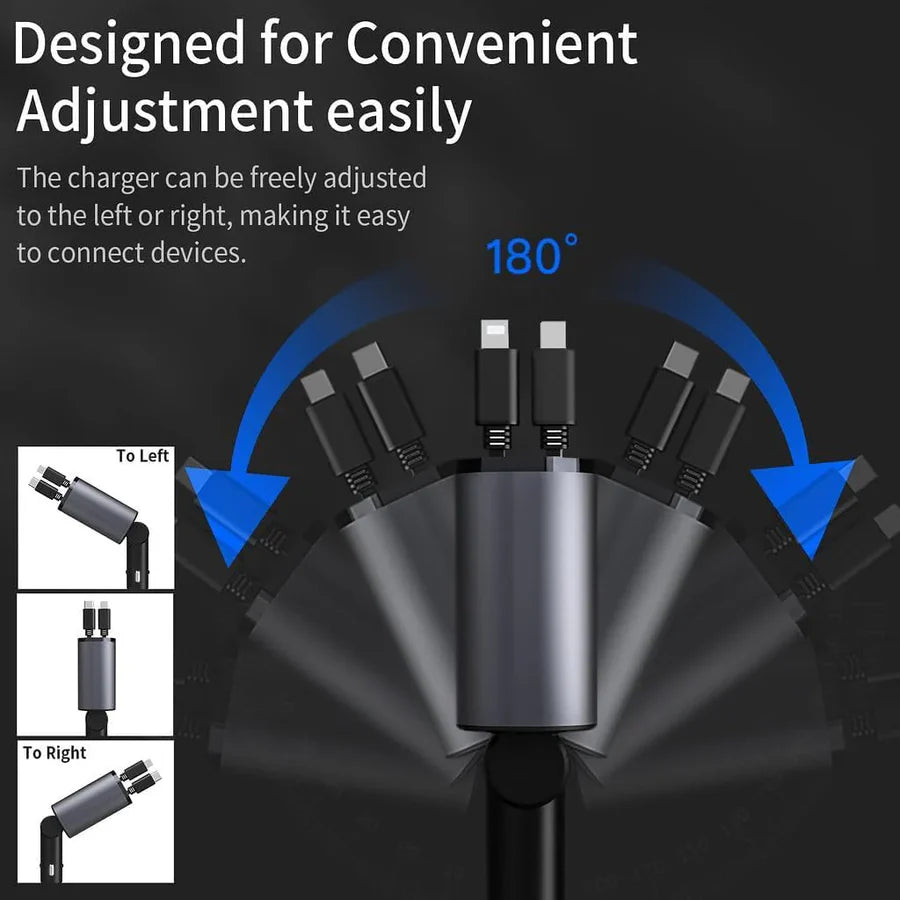 4-in-1 Retractable Car Fast Charger – Fits All Models, Charges All Devices