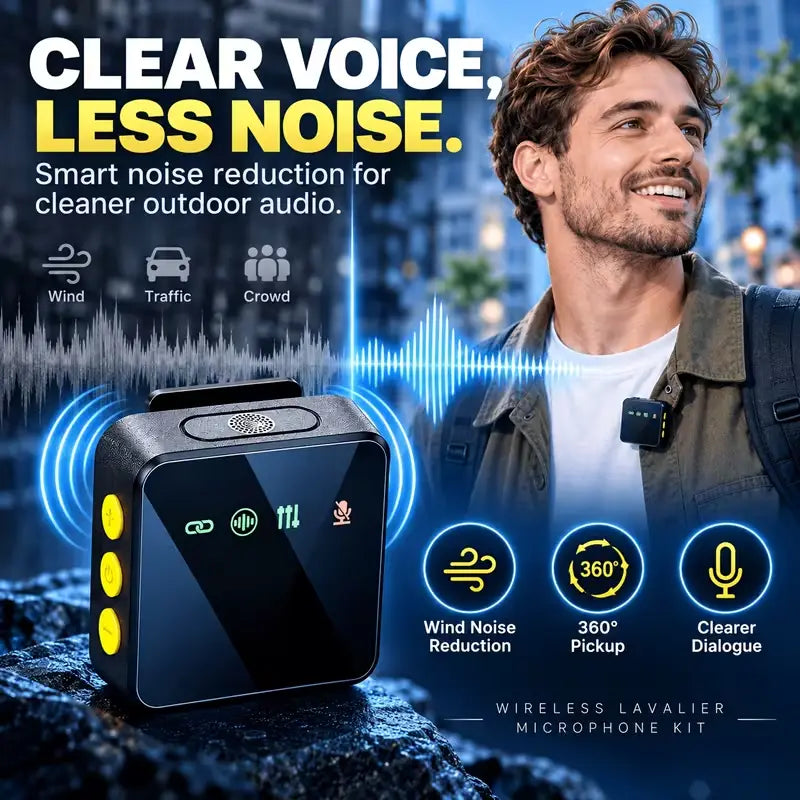 🎤Dual Wireless Lavalier Microphone Kit – Noise Reduction, USB-C & Lightning for iPhone & Android📱