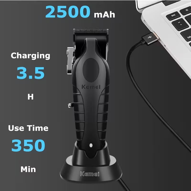 Kemei KM-2296 Professional Carbon Steel Cutter Electric Hair Clippers With Charging Base 2500 mAh Lithium Battery Hair Trimmer