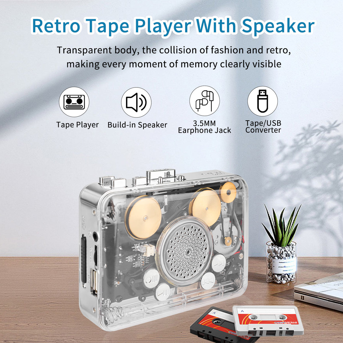 📼 Retro Portable Cassette Player — Bring Old Memories Back with Auto Reverse Playback, Stereo Sound & Tape-to-MP3 Conversion🎵