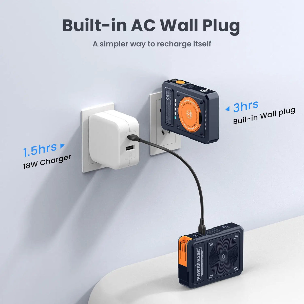 🔥5-in-1 Magnetic Power Bank – Fast Charging, Built-In Plug & Wireless Charger⚡