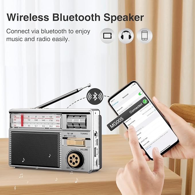 📻 Portable All-Band Classical Radio with Bluetooth Speaker & Solar Charging ☀️🔋