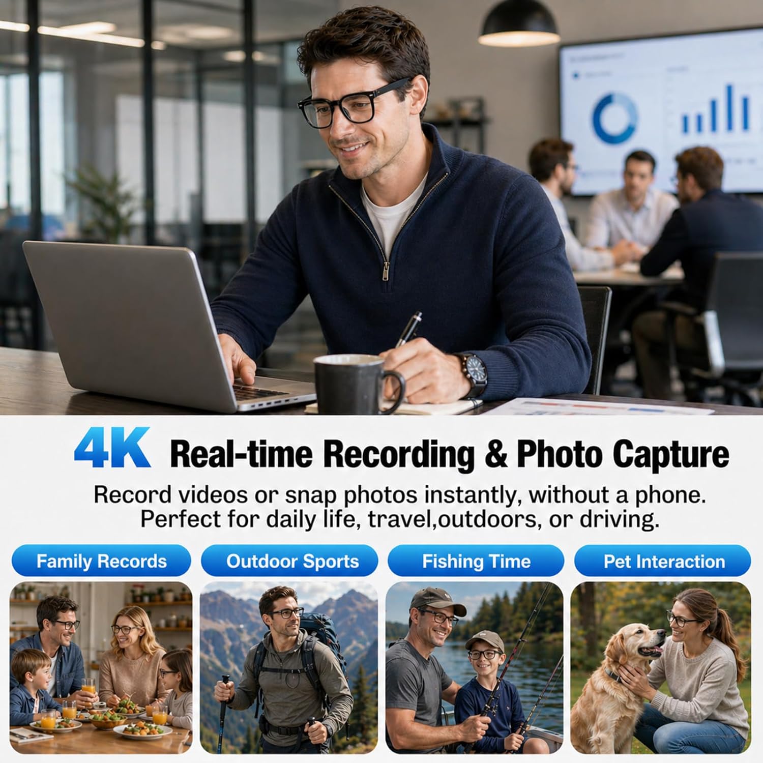 4K Camera Smart Glasses – Real-Time AI Translation & Object Recognition