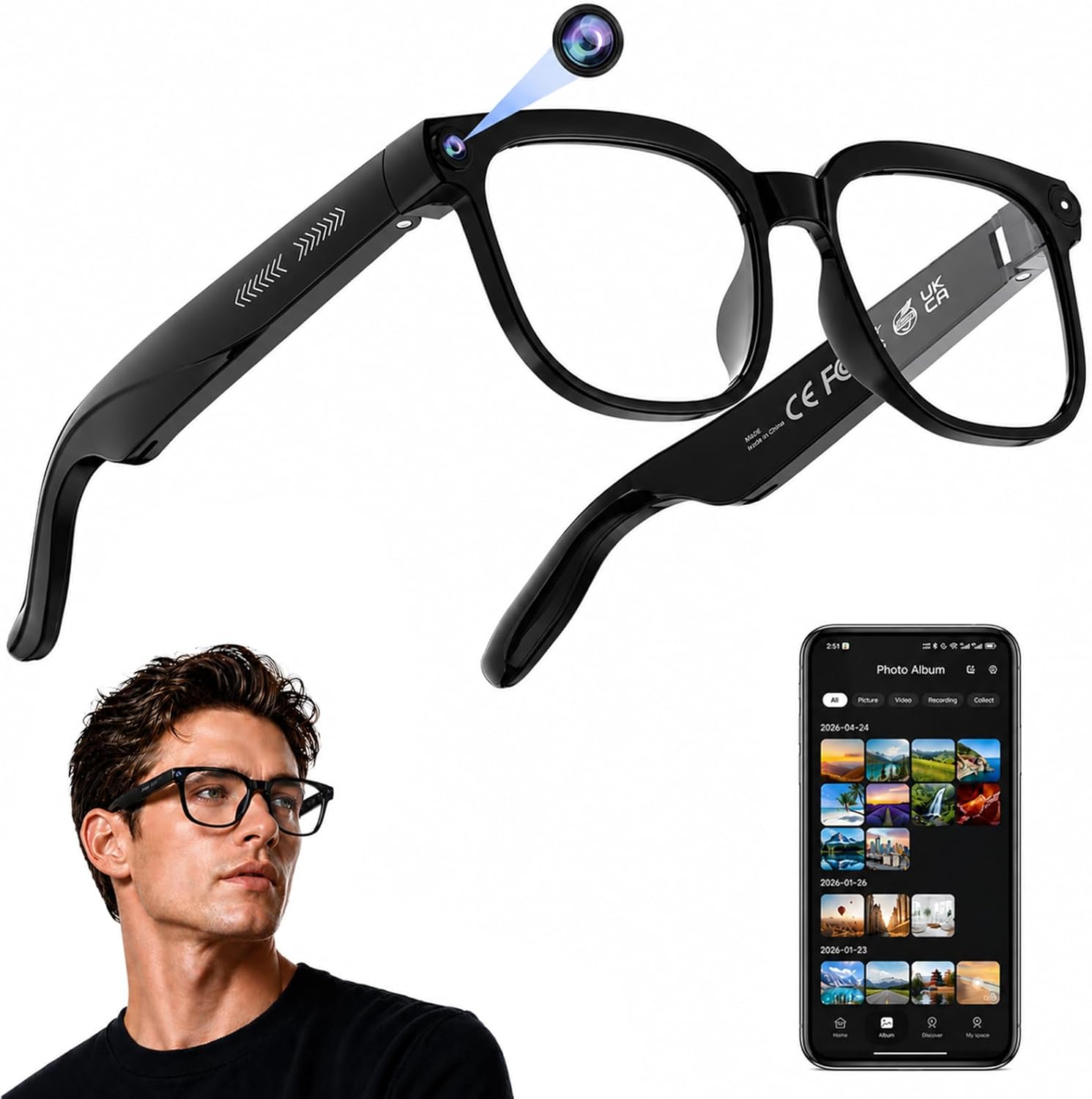 4K Camera Smart Glasses – Real-Time AI Translation & Object Recognition
