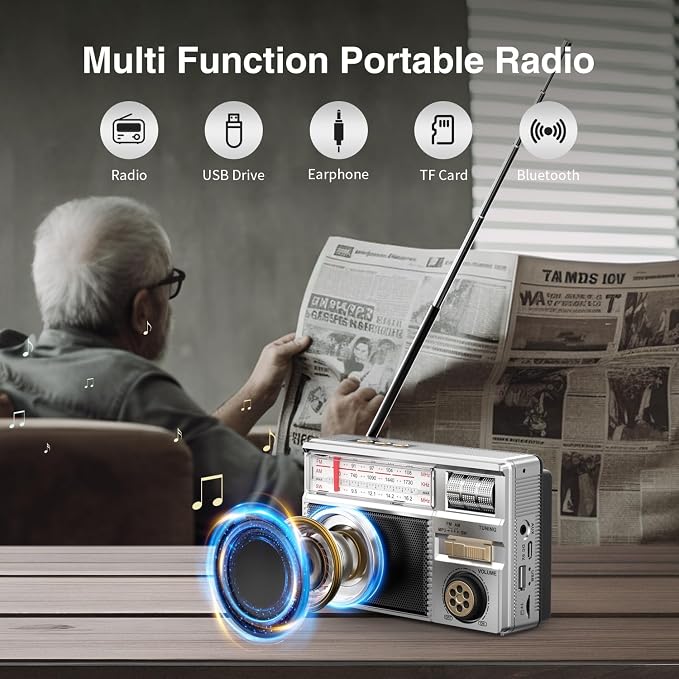 📻 Portable All-Band Classical Radio with Bluetooth Speaker & Solar Charging ☀️🔋