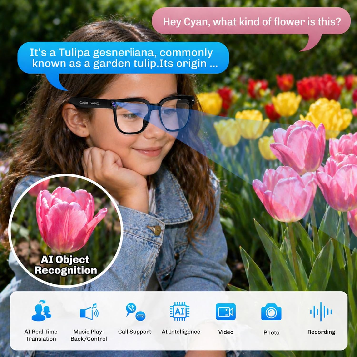 4K Camera Smart Glasses – Real-Time AI Translation & Object Recognition