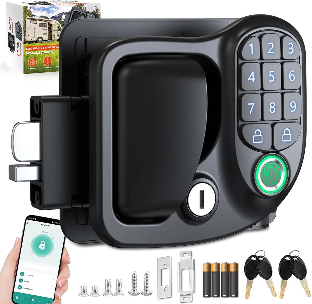 🔐 4-in-1 Smart RV Door Lock – Keyless Entry with Fingerprint, Bluetooth, Password & Key