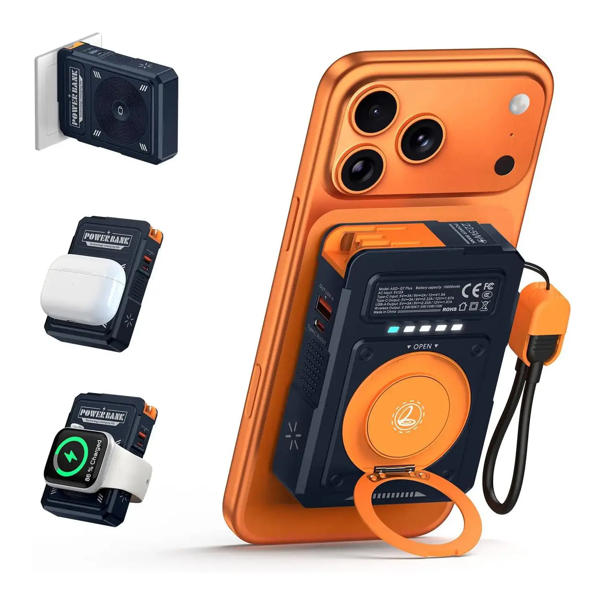 🔥5-in-1 Magnetic Power Bank – Fast Charging, Built-In Plug & Wireless Charger⚡