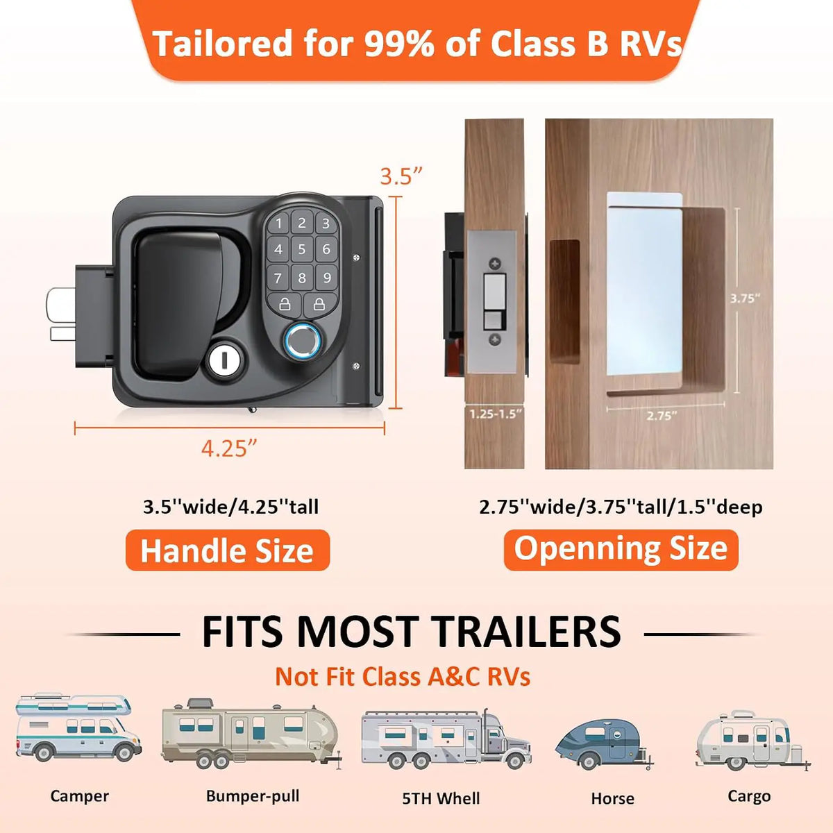 🔐 4-in-1 Smart RV Door Lock – Keyless Entry with Fingerprint, Bluetooth, Password & Key