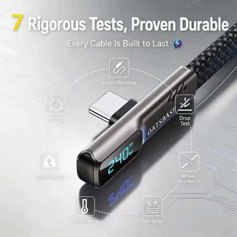 ⚡240W Fast Charging Right Angle Type-C Cable with Digital Display📱