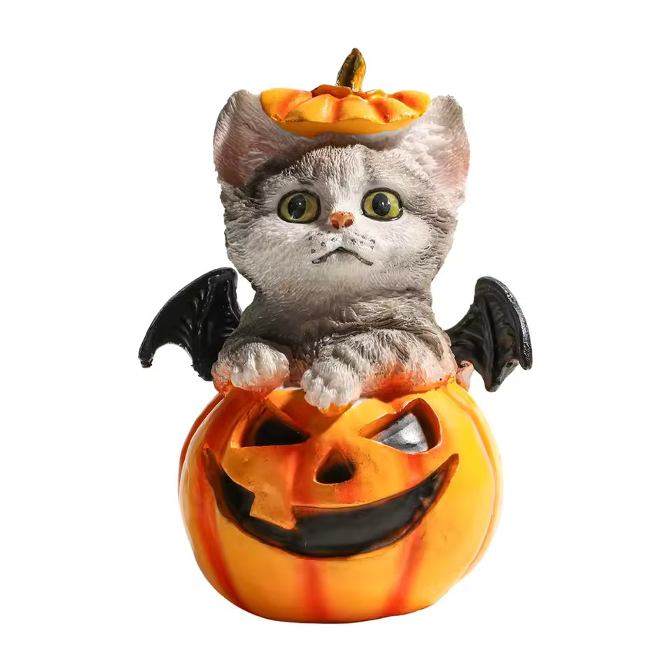 Cute Halloween Cat Pumpkin Statue