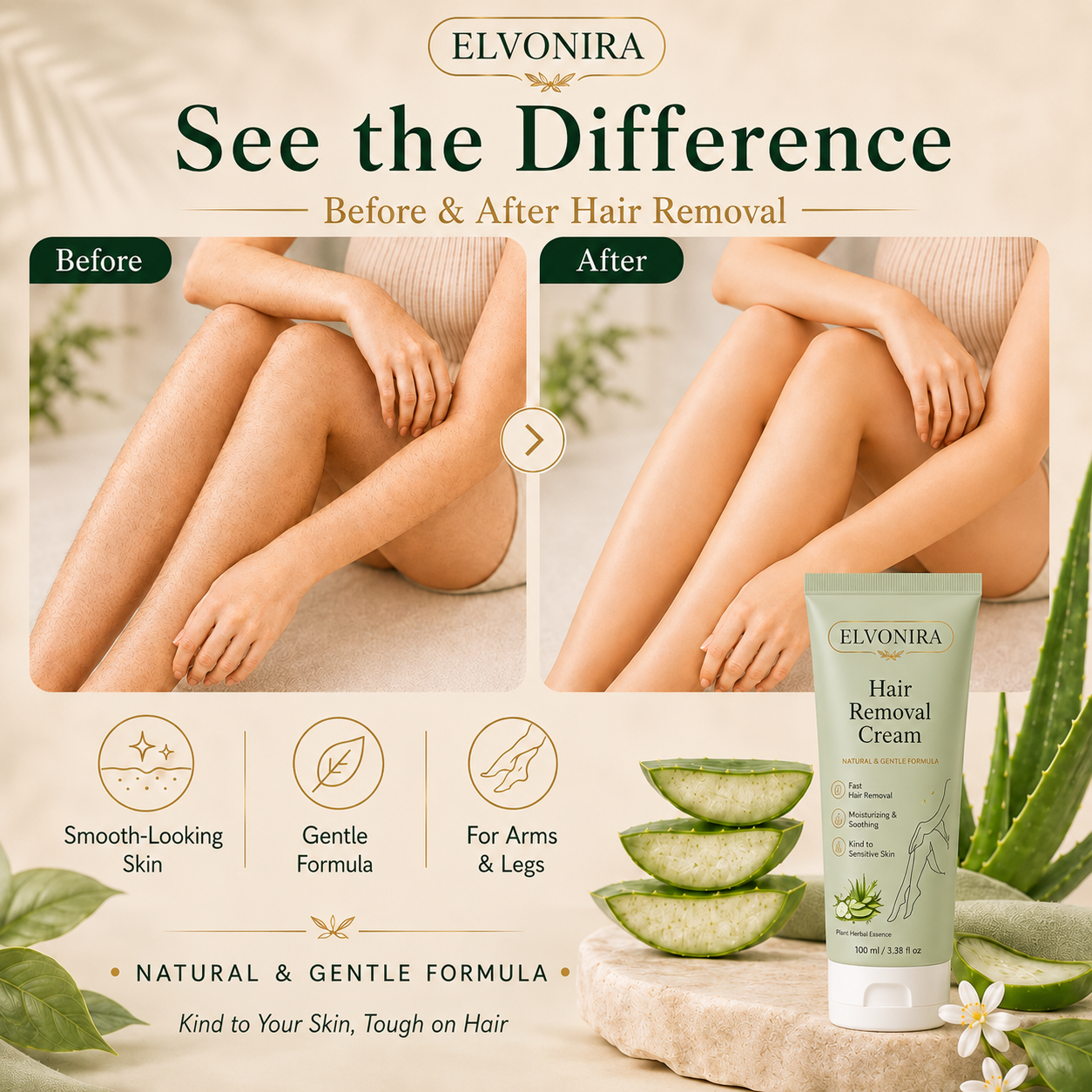 Natural Gentle Hair Removal Cream | For Women & Men, Sensitive Skin