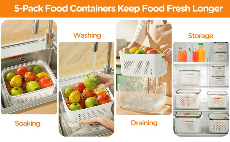 ✨Clear Food Storage Box with Drain Basket💧