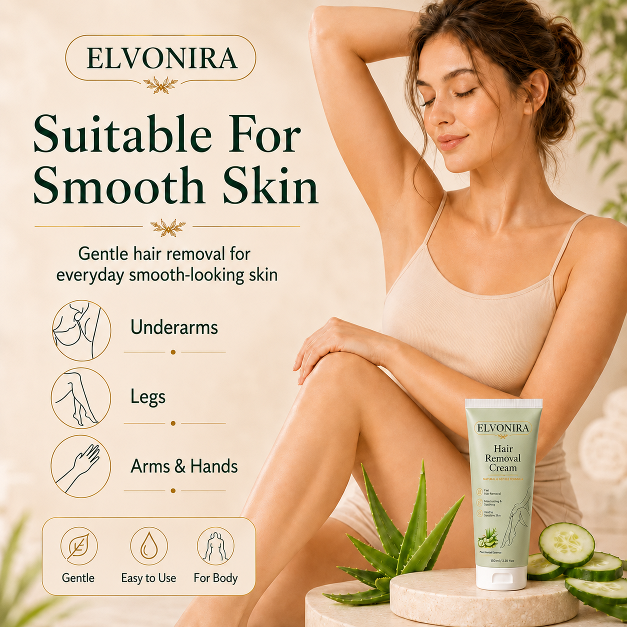Natural Gentle Hair Removal Cream | For Women & Men, Sensitive Skin