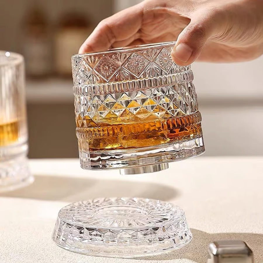 Rotating Crystal Whiskey Tumbler for Smoother Flavor
