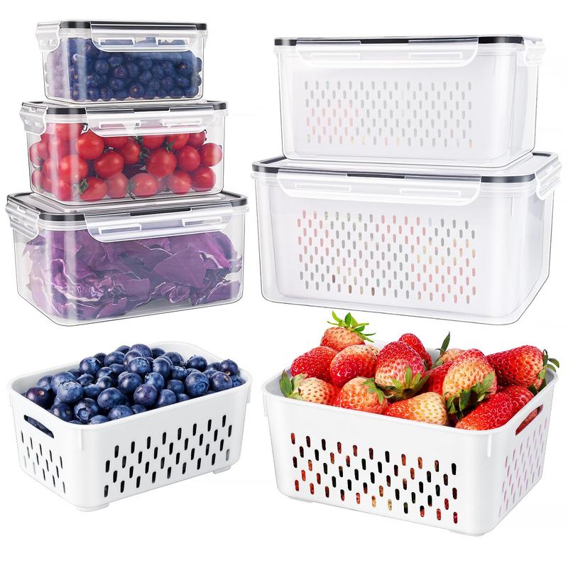 ✨Clear Food Storage Box with Drain Basket💧