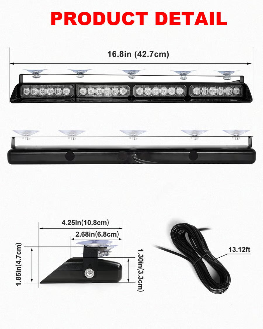 48-LED Emergency Dash Strobe Lights for Windshield