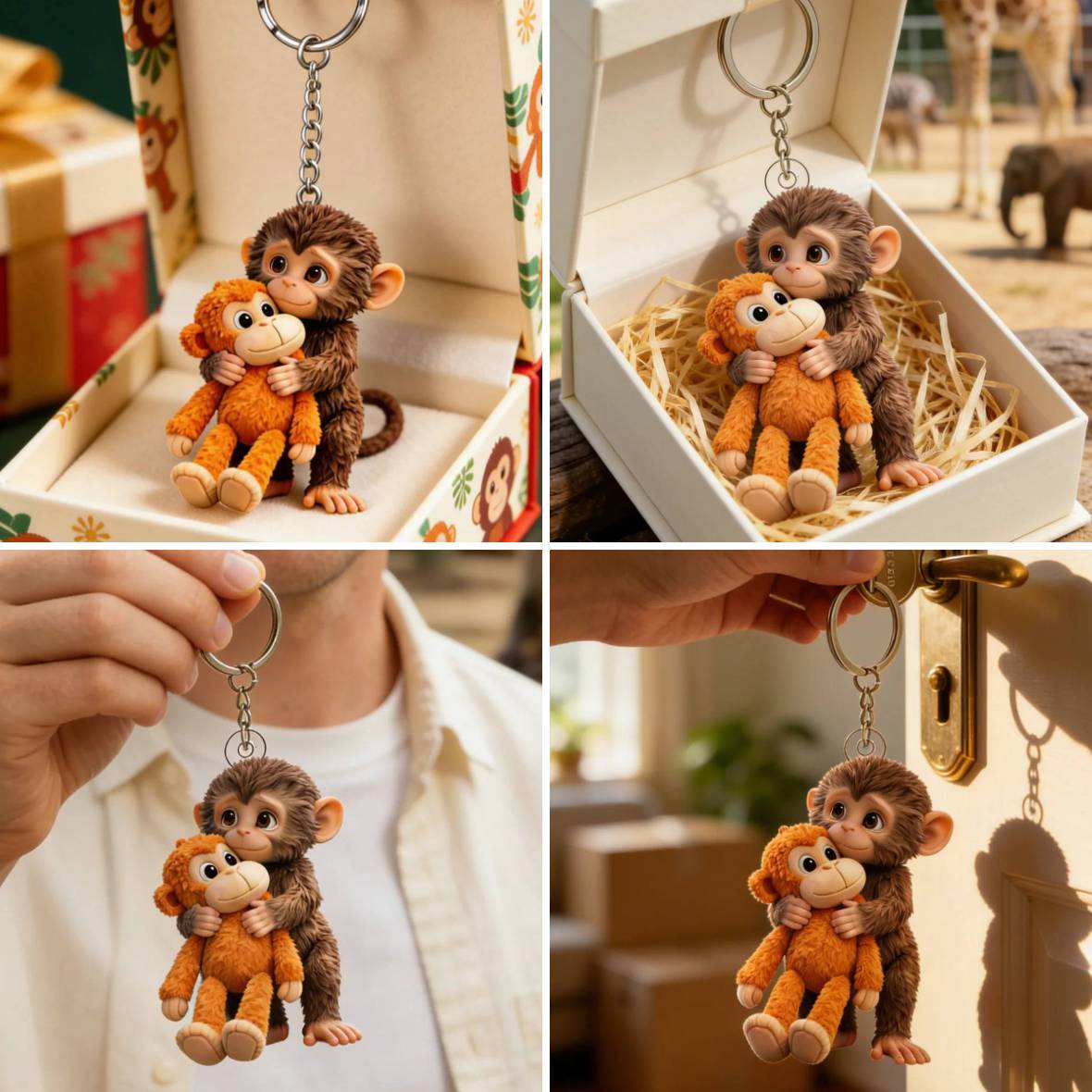 🐵 3D Viral Punch Monkey Keychain 💕🎁Emotional Gift for Animal Lovers, Family, Friends, Loved Ones