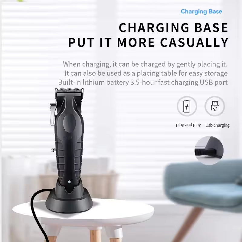 Kemei KM-2296 Professional Carbon Steel Cutter Electric Hair Clippers With Charging Base 2500 mAh Lithium Battery Hair Trimmer