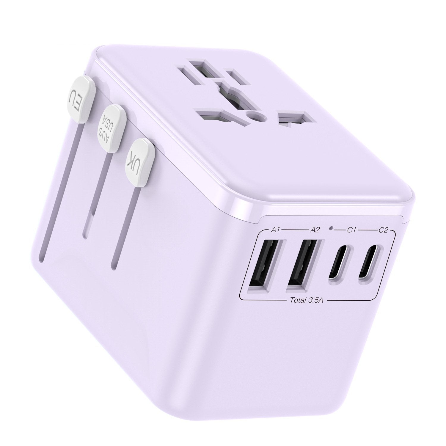 Universal Travel Adapter with Fast Charging – 2 Type-C + 2 USB-A Ports